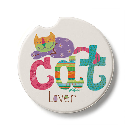 Cat Lover Single Absorbent Stone Car Coaster 2.6” Diameter Manufactured in the USA