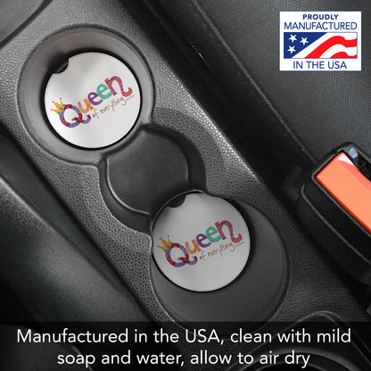 CounterArt Queen of Everything Single Absorbnent Stone Coaster for Vehicle Cup Holder 2.6” Diameter Manufactured in The USA