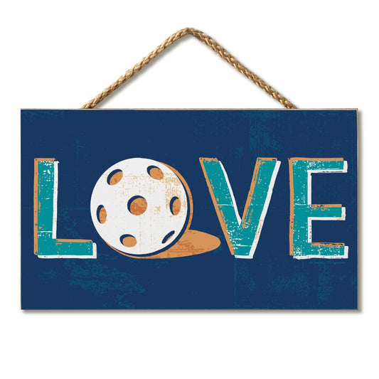 CounterArt Pickleball Love Decorative Hanging Wood Wall Sign 9.5” by 5.75” Made in the USA Features Braided Rope Hanger