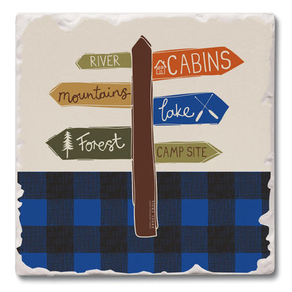Thirstystone Lodge Directions Single Absorbent Stone Coaster with Protective Cork Backing Manufactured in The USA 4" Square, Artistic, Easily Wipes Clean
