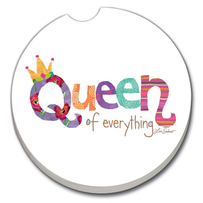 CounterArt Queen of Everything Single Absorbnent Stone Coaster for Vehicle Cup Holder 2.6” Diameter Manufactured in The USA
