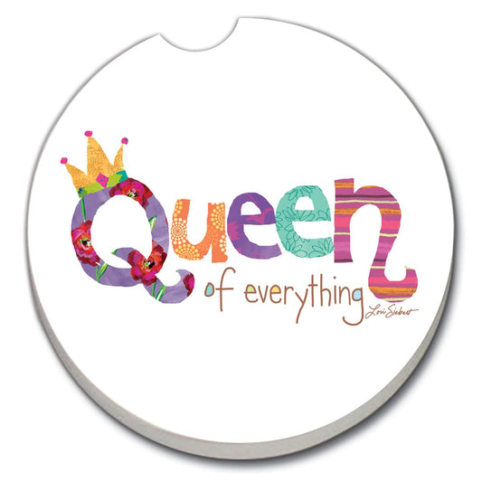 CounterArt Queen of Everything Single Absorbnent Stone Coaster for Vehicle Cup Holder 2.6” Diameter Manufactured in The USA