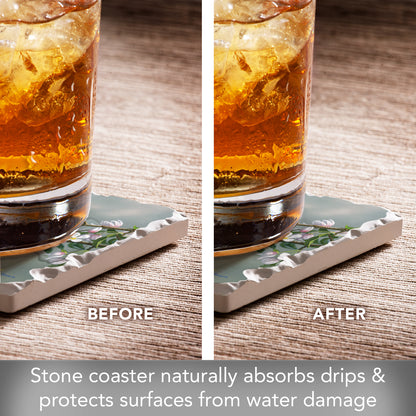 Thirstystone Bluebird Branch Single Tumbled Tile Stone Coaster with Protective Cork Backing Manufactured in The USA 4" Square, Artistic, Easily Wipes Clean