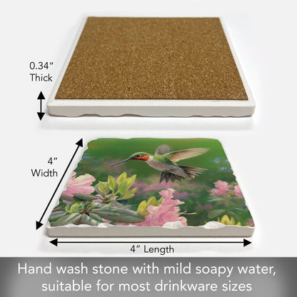 Thirstystone Hummingbird Nectar Single Tumbled Tile Stone Coaster with Protective Cork Backing Manufactured in The USA 4" Square, Artistic, Easily Wipes Clean
