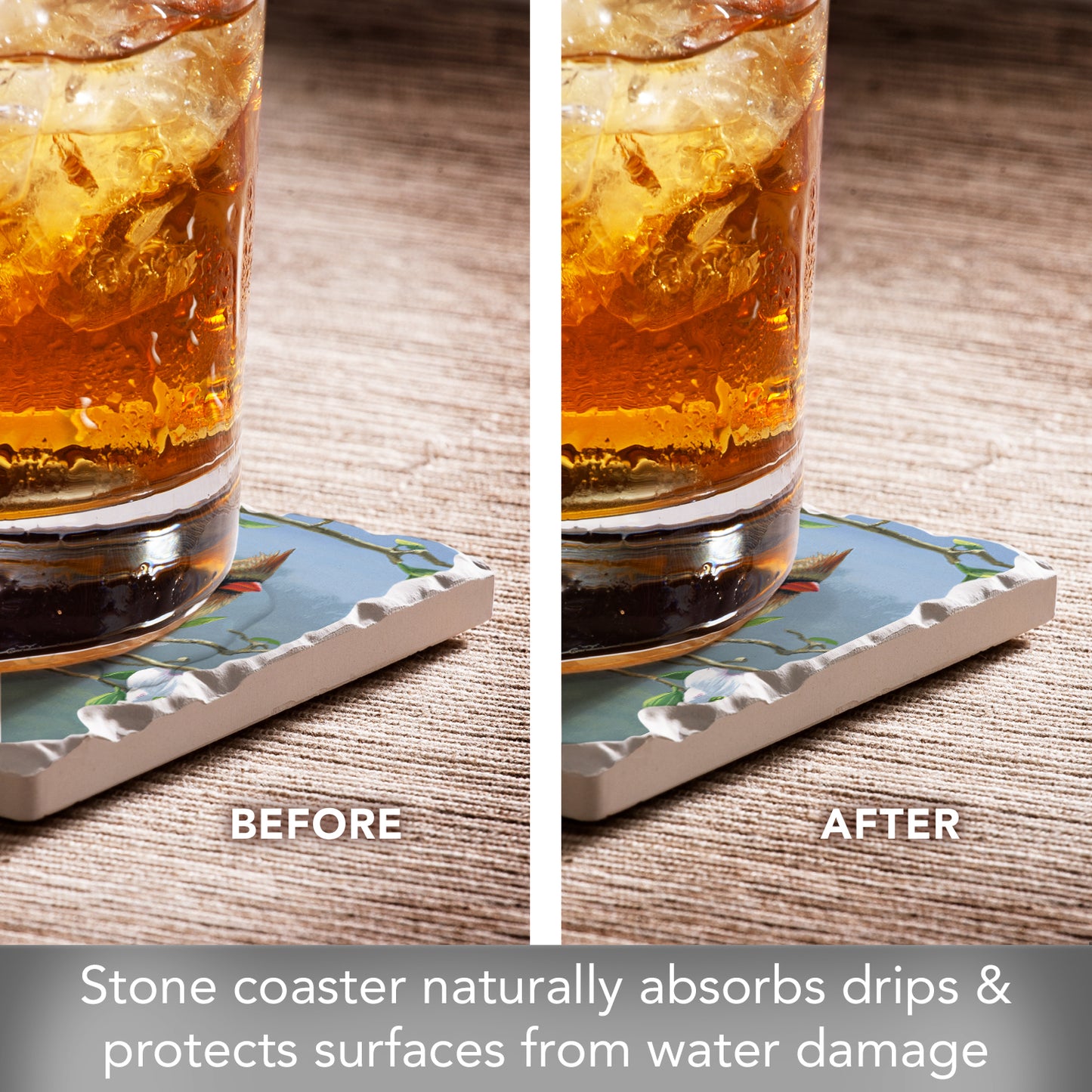 Thirstystone Blooming Cardinals Single Tumbled Tile Stone Coaster with Protective Cork Backing Manufactured in The USA 4" Square, Artistic, Easily Wipes Clean