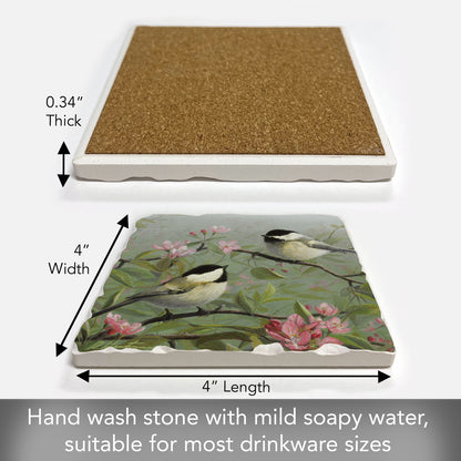 Thirstystone Chickadees on Branch Single Tumbled Tile Stone Coaster with Protective Cork Backing Manufactured in The USA 4" Square, Artistic, Easily Wipes Clean