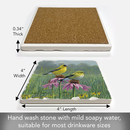 Thirstystone Purple Flower Perch Single Tumbled Tile Stone Coaster with Protective Cork Backing Manufactured in The USA 4" Square, Artistic, Easily Wipes Clean