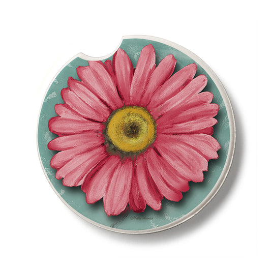 Blooming Daisy Single Absorbent Stone Car Coaster 2.6” Diameter Manufactured in the USA