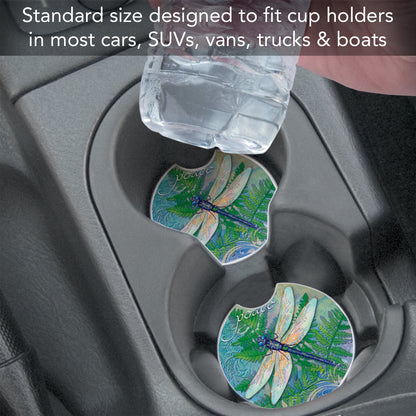CounterArt Dragonfly Inspiration Single Absorbnent Stone Coaster for Vehicle Cup Holder 2.6” Diameter Manufactured in The USA