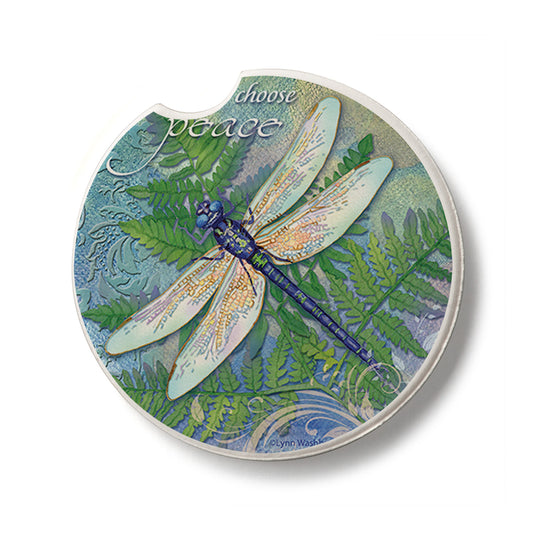 Dragonfly Inspiration Single Absorbent Stone Car Coaster 2.6” Diameter Manufactured in the USA