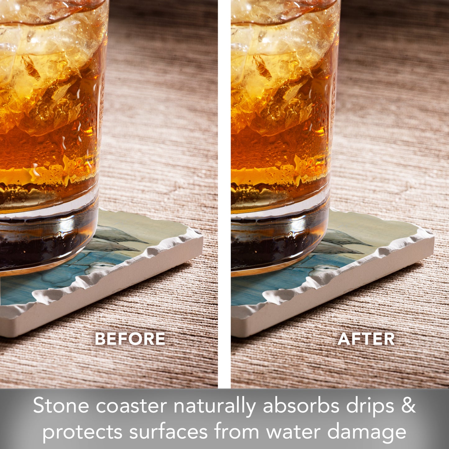Thirstystone Beach Sandpipers Single Tumbled Tile Stone Coaster with Protective Cork Backing Manufactured in The USA 4" Square, Colorful, Artistiic, Easily Wipes Clean