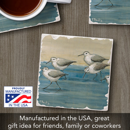 Thirstystone Beach Sandpipers Single Tumbled Tile Stone Coaster with Protective Cork Backing Manufactured in The USA 4" Square, Colorful, Artistiic, Easily Wipes Clean