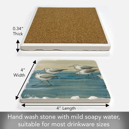 Thirstystone Beach Sandpipers Single Tumbled Tile Stone Coaster with Protective Cork Backing Manufactured in The USA 4" Square, Colorful, Artistiic, Easily Wipes Clean