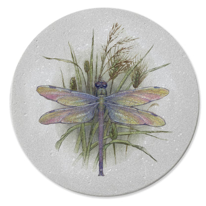 Thirstystone Dragonfly 4 Pack Round Natural Sandstone Coasters with Protective Cork Backing Manufactured in The USA