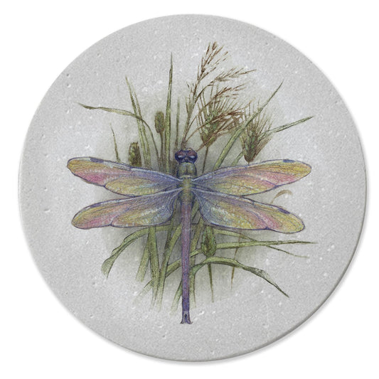 Thirstystone Dragonfly 4 Pack Round Natural Sandstone Coasters with Protective Cork Backing Manufactured in The USA