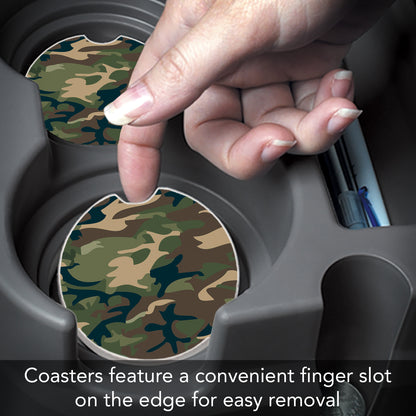 CounterArt Green Camouflage Single Absorbnent Stone Coaster for Vehicle Cup Holder 2.6” Diameter Manufactured in The USA
