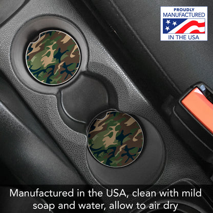 CounterArt Green Camouflage Single Absorbnent Stone Coaster for Vehicle Cup Holder 2.6” Diameter Manufactured in The USA
