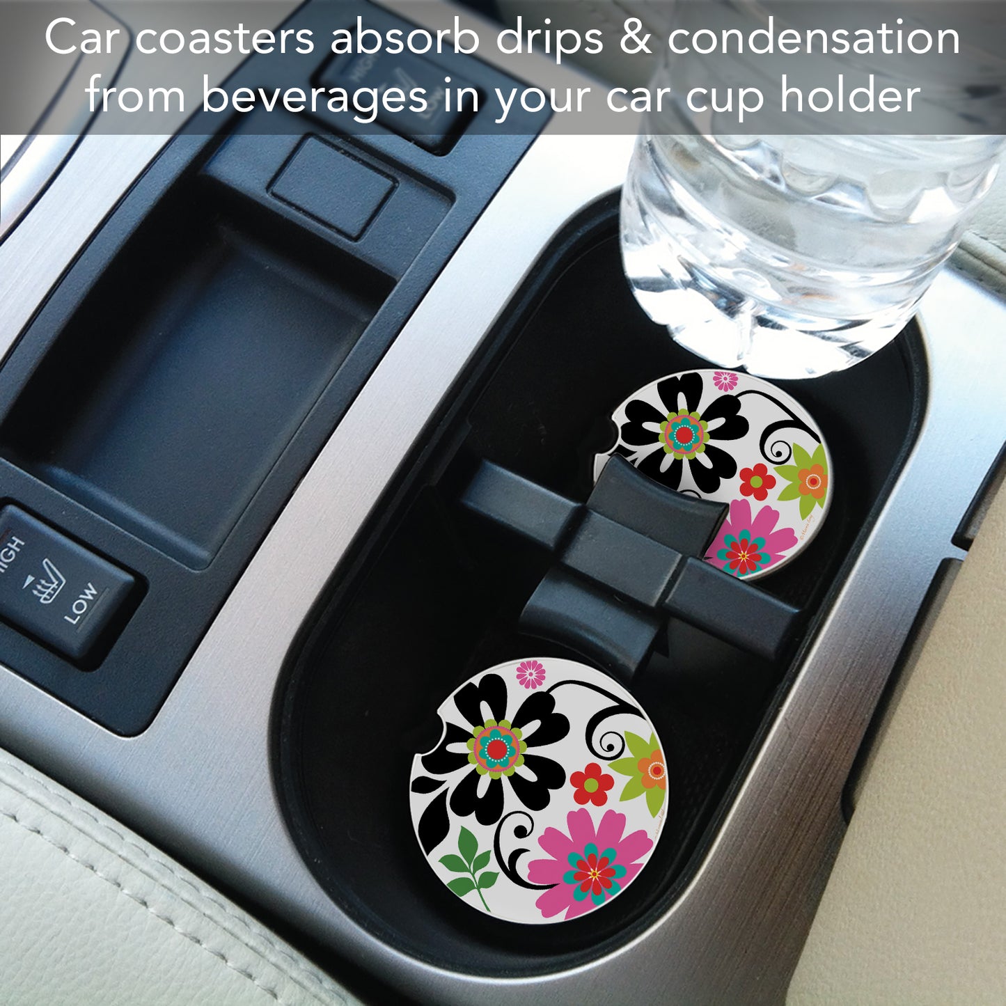 CounterArt Metro Bold Single Absorbent Stone Coaster for Vehicle Cup Holder 2.6” Diameter Manufactured in The USA