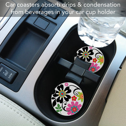 CounterArt Metro Bold Single Absorbent Stone Coaster for Vehicle Cup Holder 2.6” Diameter Manufactured in The USA