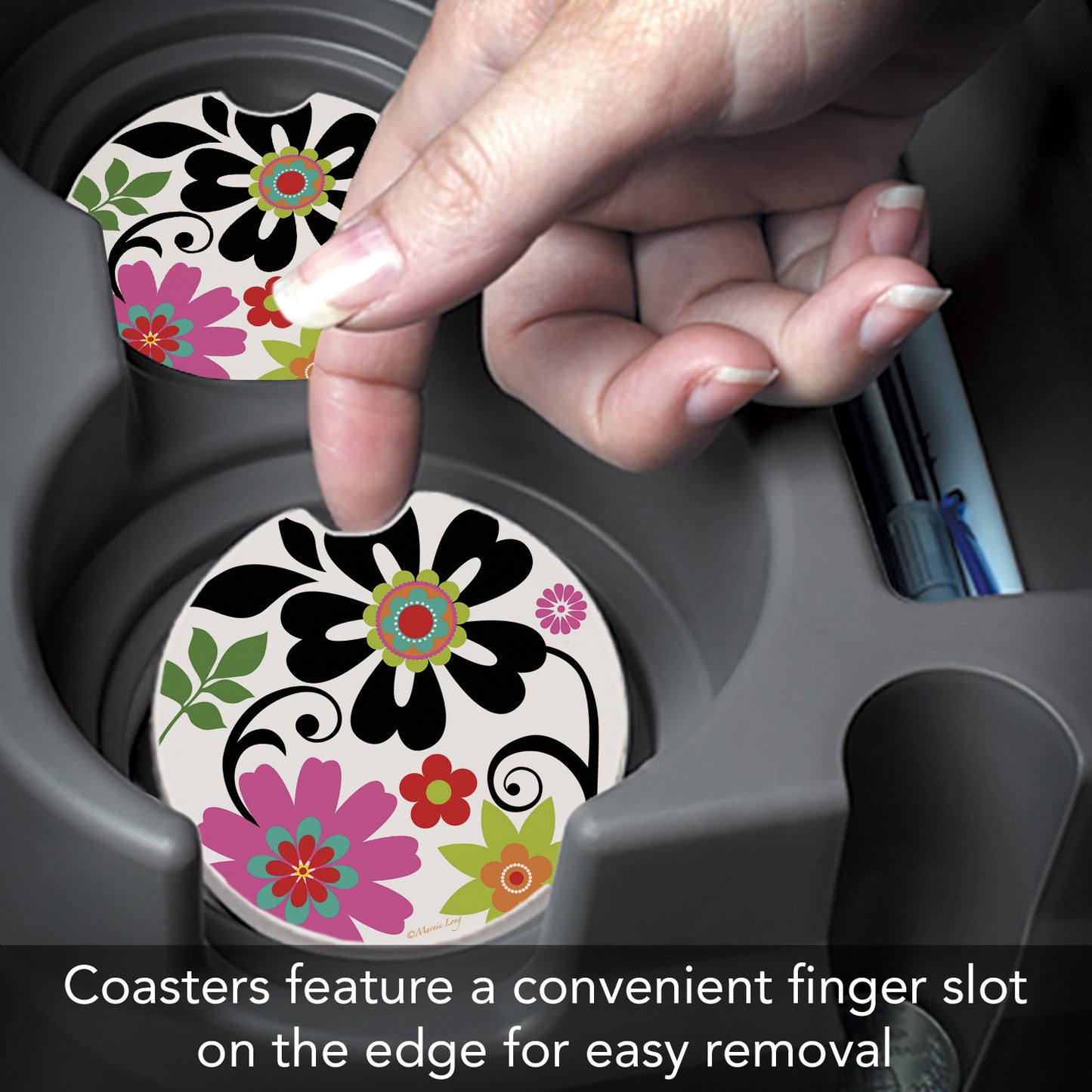 CounterArt Metro Bold Single Absorbent Stone Coaster for Vehicle Cup Holder 2.6” Diameter Manufactured in The USA