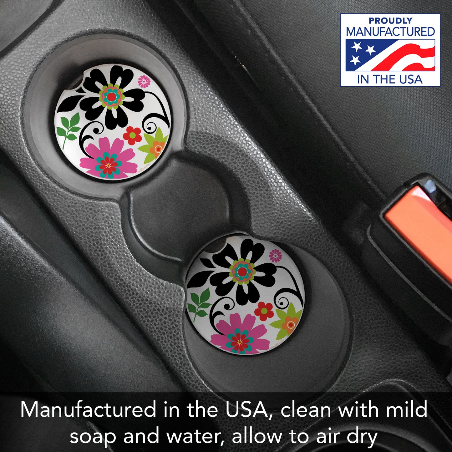 CounterArt Metro Bold Single Absorbent Stone Coaster for Vehicle Cup Holder 2.6” Diameter Manufactured in The USA