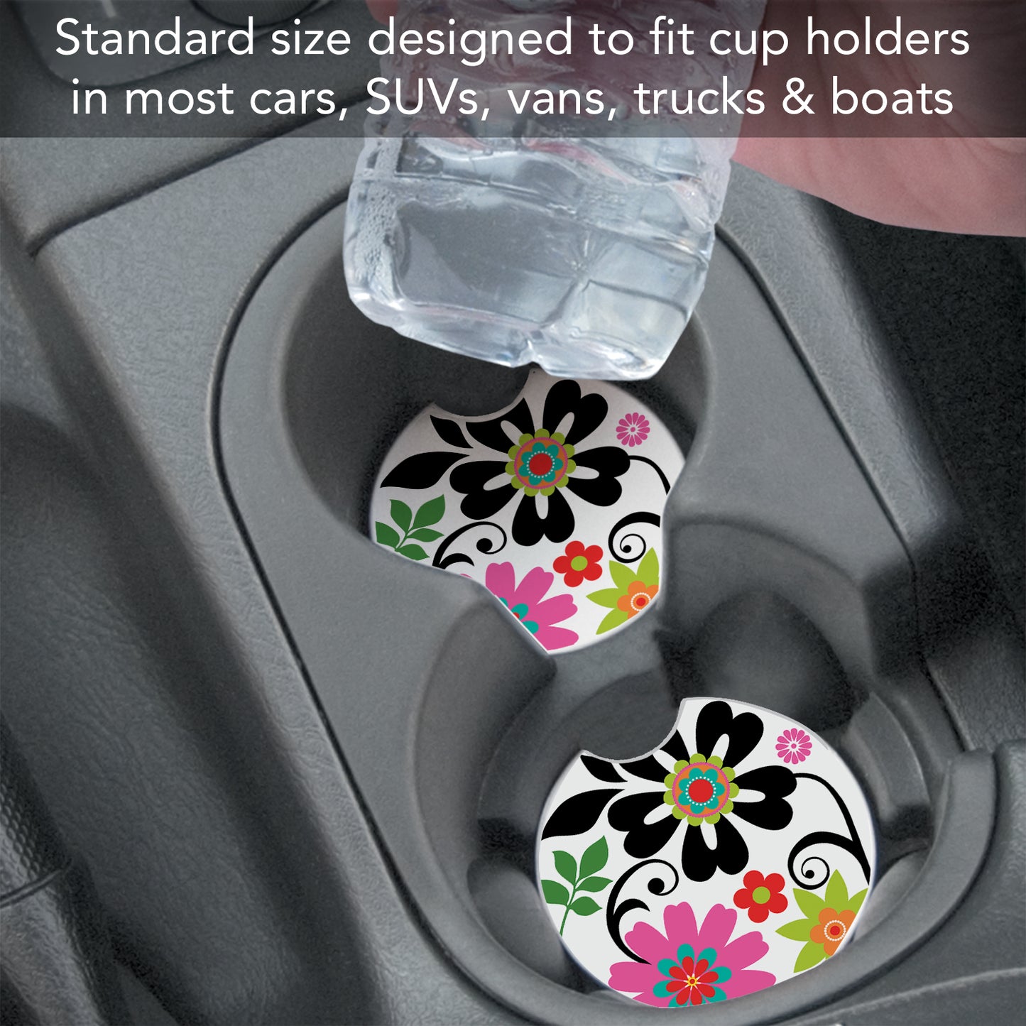 CounterArt Metro Bold Single Absorbent Stone Coaster for Vehicle Cup Holder 2.6” Diameter Manufactured in The USA