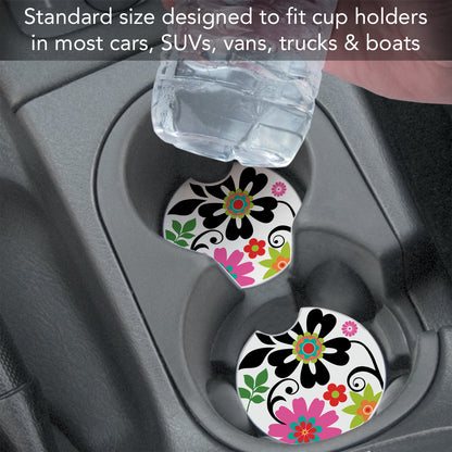 CounterArt Metro Bold Single Absorbent Stone Coaster for Vehicle Cup Holder 2.6” Diameter Manufactured in The USA