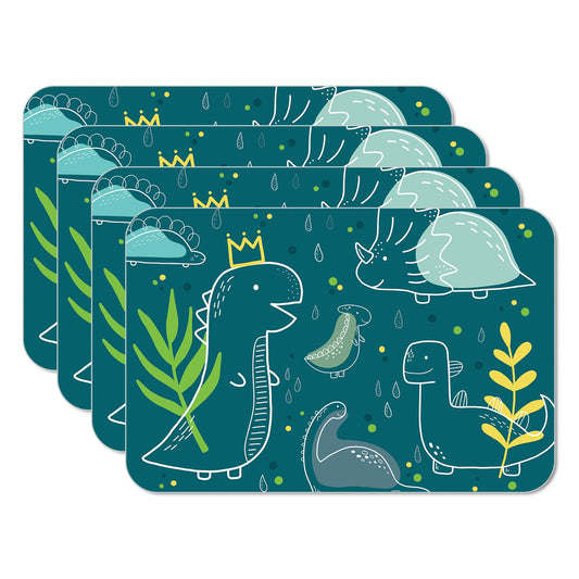 CounterArt 4 Pack Kids Dinosaur Reversible Easy Care Flexible Placemats Made in the USA