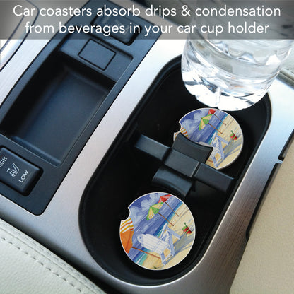 CounterArt Beach Umbrella Single Absorbnent Stone Coaster for Vehicle Cup Holder 2.6” Diameter Manufactured in The USA