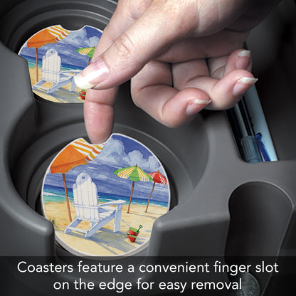 CounterArt Beach Umbrella Single Absorbnent Stone Coaster for Vehicle Cup Holder 2.6” Diameter Manufactured in The USA