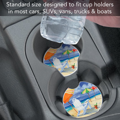 CounterArt Beach Umbrella Single Absorbnent Stone Coaster for Vehicle Cup Holder 2.6” Diameter Manufactured in The USA
