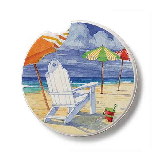 Beach Umbrella Single Absorbent Stone Car Coaster 2.6” Diameter Manufactured in the USA
