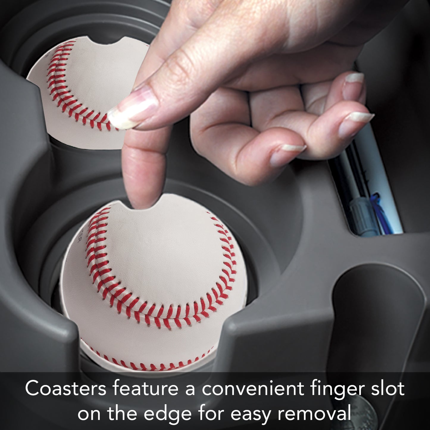 CounterArt Baseball Single Absorbent Stone Coaster for Vehicle Cup Holder 2.6” Diameter Manufactured in The USA