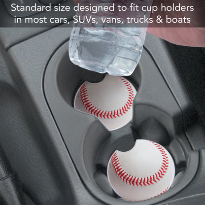 CounterArt Baseball Single Absorbent Stone Coaster for Vehicle Cup Holder 2.6” Diameter Manufactured in The USA