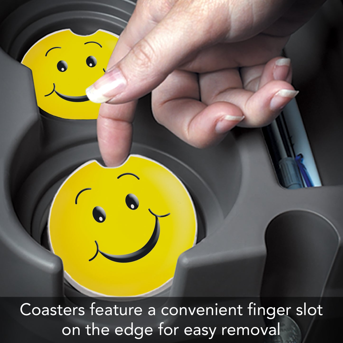 CounterArt Happy Face Single Absorbnent Stone Coaster for Vehicle Cup Holder 2.6” Diameter Manufactured in The USA