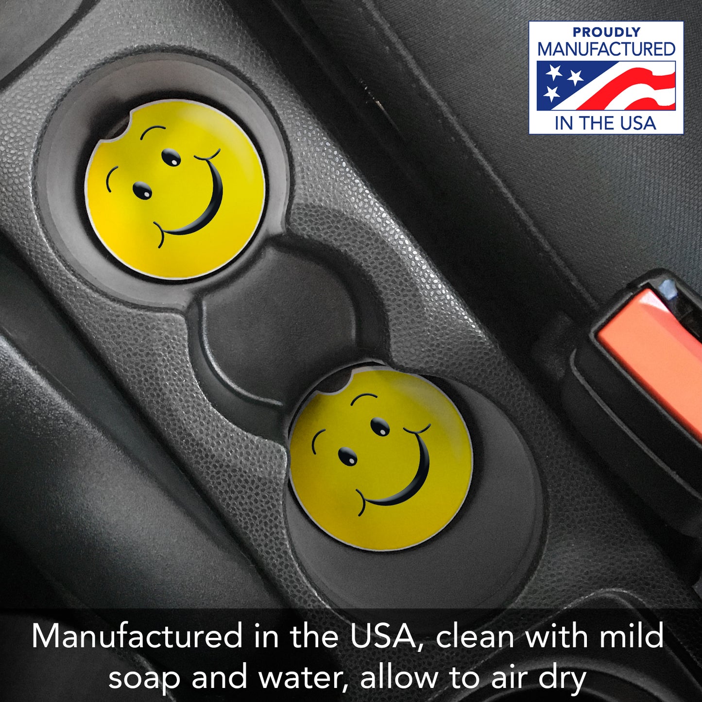 CounterArt Happy Face Single Absorbnent Stone Coaster for Vehicle Cup Holder 2.6” Diameter Manufactured in The USA