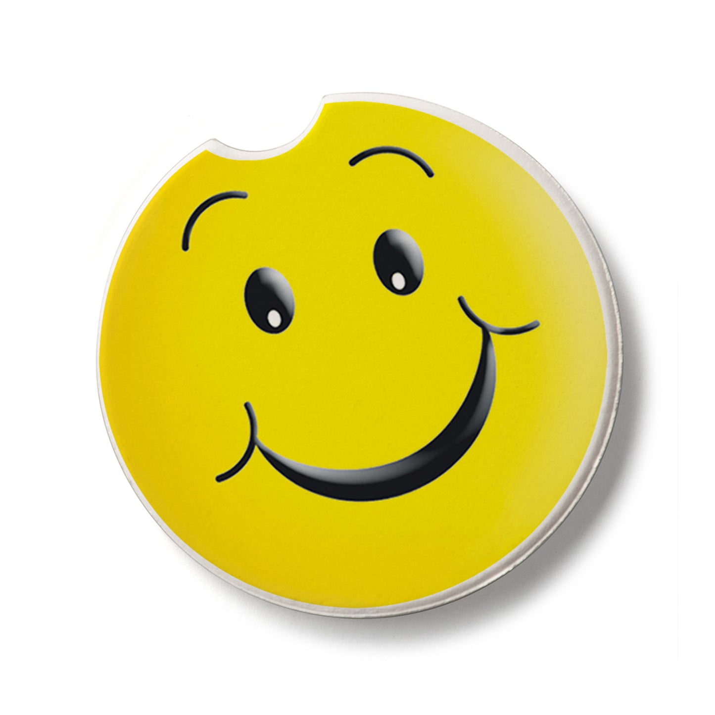 Happy Face Single Absorbent Stone Car Coaster2.6” Diameter Manufactured in the USA