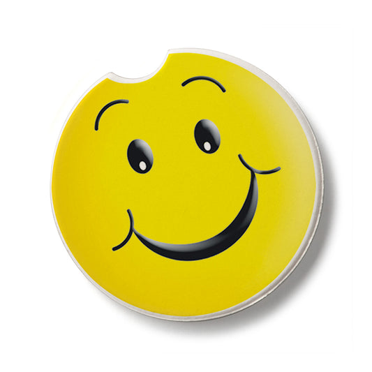 Happy Face Single Absorbent Stone Car Coaster2.6” Diameter Manufactured in the USA