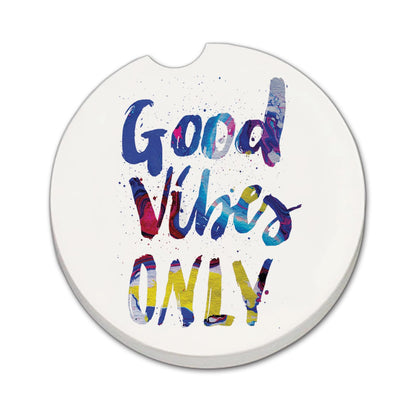 Thirstystone Good Vibes Only Single Absorbent Stone Coaster for Vehicle Cup Holder 2.6” Diameter Manufactured in The USA