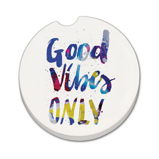 Thirstystone Good Vibes Only Single Absorbent Stone Coaster for Vehicle Cup Holder 2.6” Diameter Manufactured in The USA
