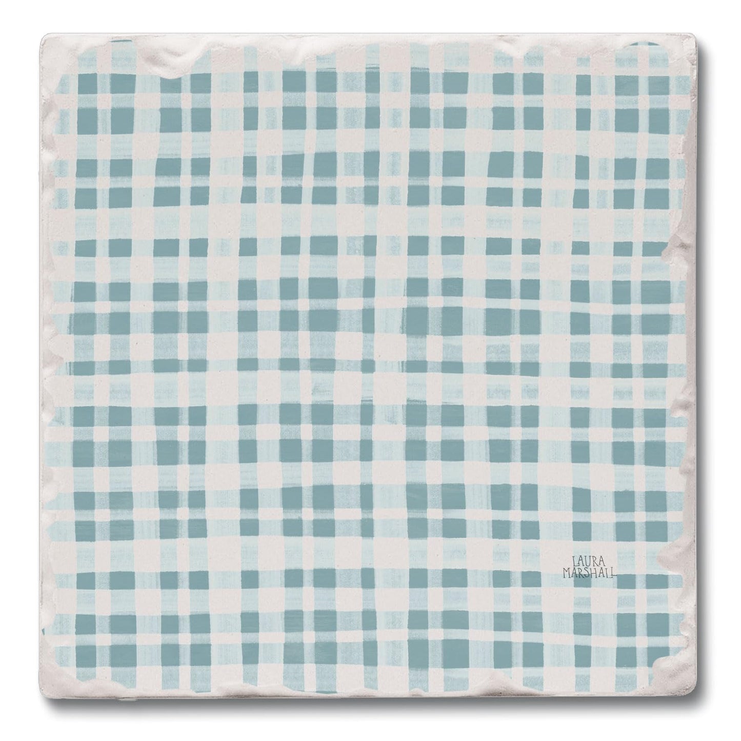 Thirstystone Lake Plaid Single Tumbled Tile Stone Coaster with Protective Cork Backing Manufactured in The USA 4" Square