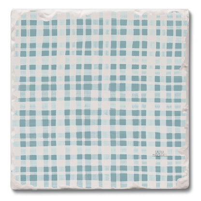 Thirstystone Lake Plaid Single Tumbled Tile Stone Coaster with Protective Cork Backing Manufactured in The USA 4" Square