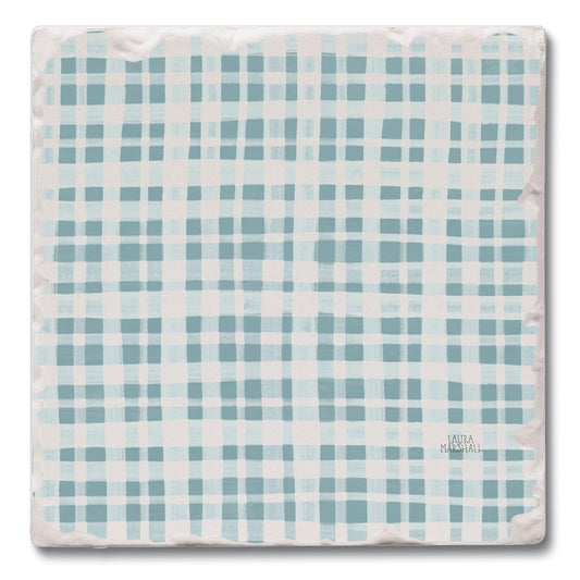 Thirstystone Lake Plaid Single Tumbled Tile Stone Coaster with Protective Cork Backing Manufactured in The USA 4" Square