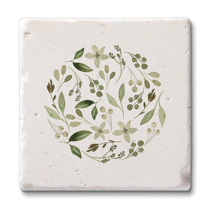 Thirstystone Floral Tumble 4 Pack Natural Shell Stone Absorbent Coasters with Protective Cork Backing Manufactured in The USA