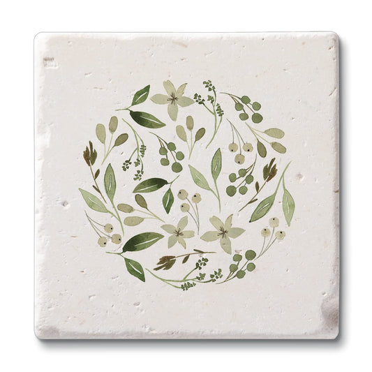 Thirstystone Floral Tumble 4 Pack Natural Shell Stone Absorbent Coasters with Protective Cork Backing Manufactured in The USA