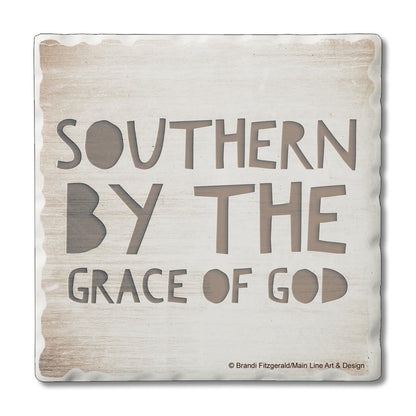 Thirstystone Southern by Grace Single Tumbled Tile Stone Coaster with Protective Cork Backing Manufactured in The USA 4" Square, Artistic, Easily Wipes Clean