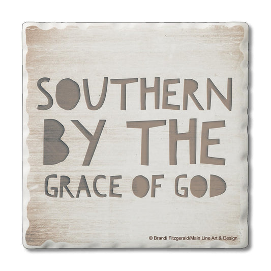 Thirstystone Southern by Grace Single Tumbled Tile Stone Coaster with Protective Cork Backing Manufactured in The USA 4" Square, Artistic, Easily Wipes Clean