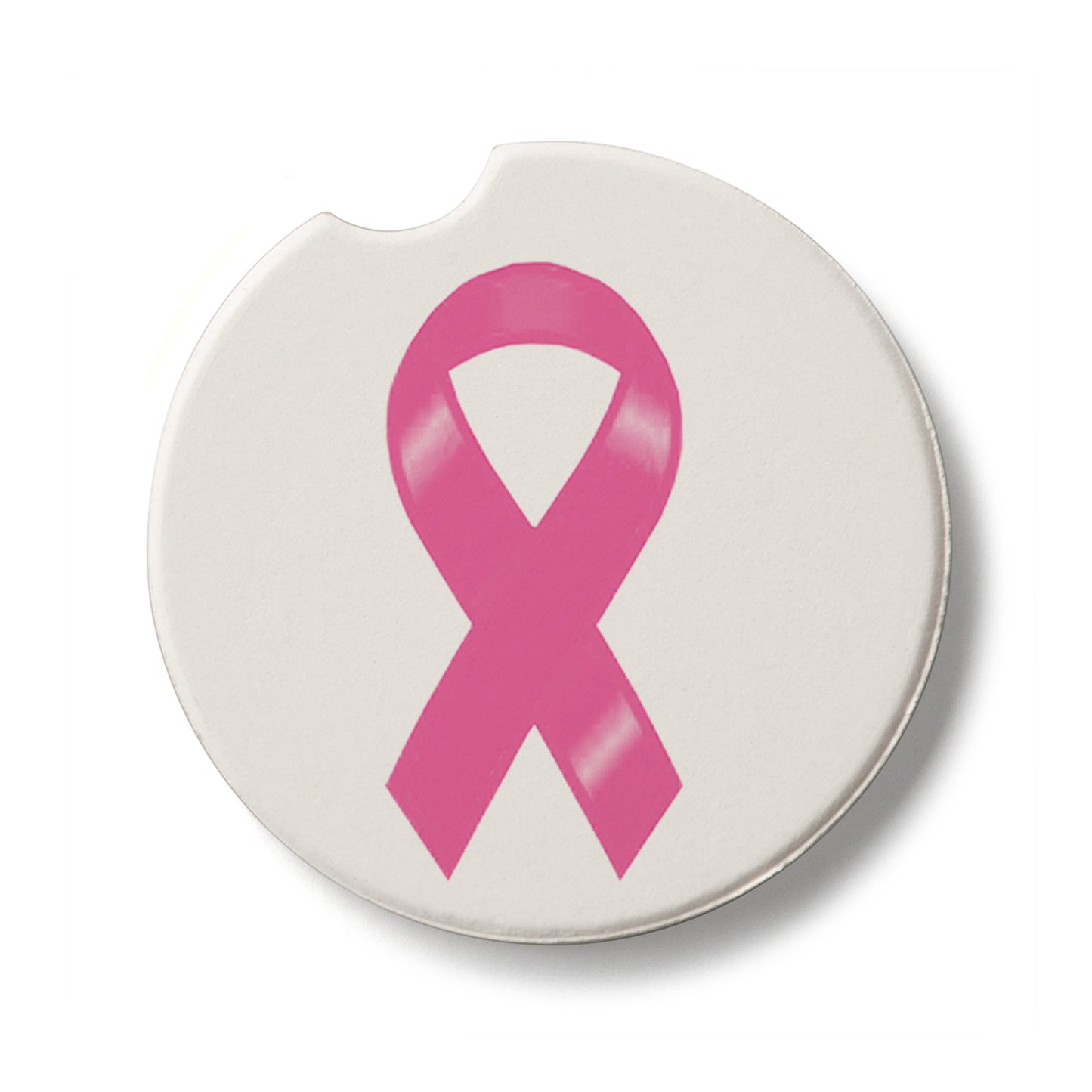 Breast Cancer Ribbon Single Absorbent Stone Car Coaster 2.6” Diameter Manufactured in the USA