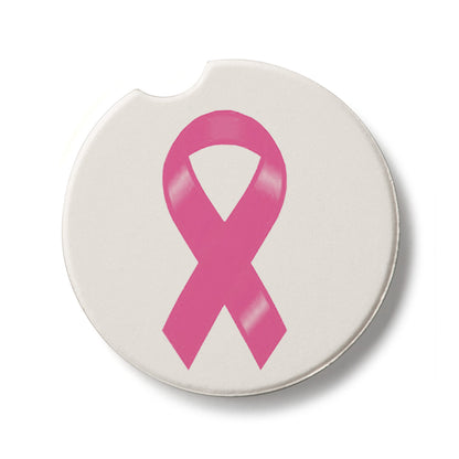 Breast Cancer Ribbon Single Absorbent Stone Car Coaster 2.6” Diameter Manufactured in the USA