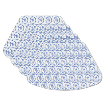 CounterArt Blue Tile Pattern 4 Pack Wedge Shaped Reversible Easy Care Placemats Made in the USA
